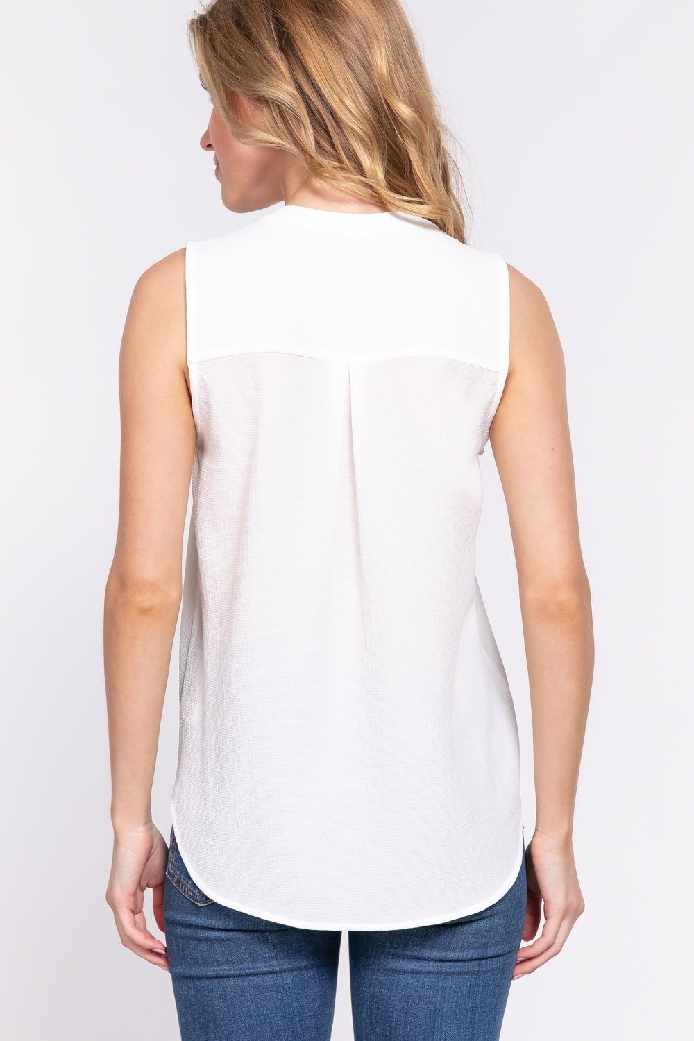 Sleeveless Henley Neck Woven Top - Beauty by Lady Finch